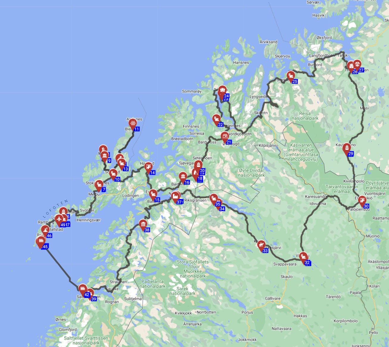 Map for Lofoten Round trip - The Northern Fjords  Viking Trails Road Trip